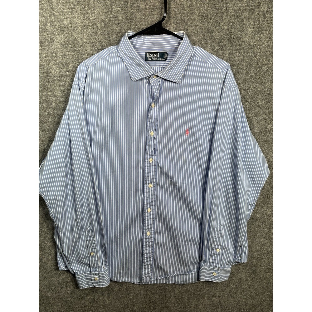 Polo Ralph Lauren Shirt Mens 2XL Fit Pin Stripe XXL Blue White Button Down Pony